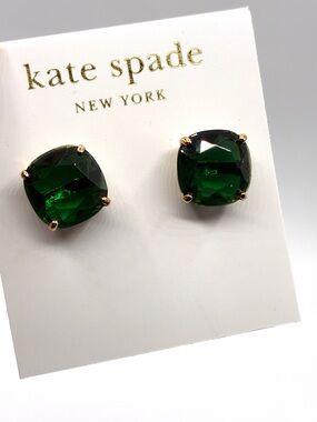 Kate Spade Green Crystal Stud Earrings Gold Fill NWT Emerald